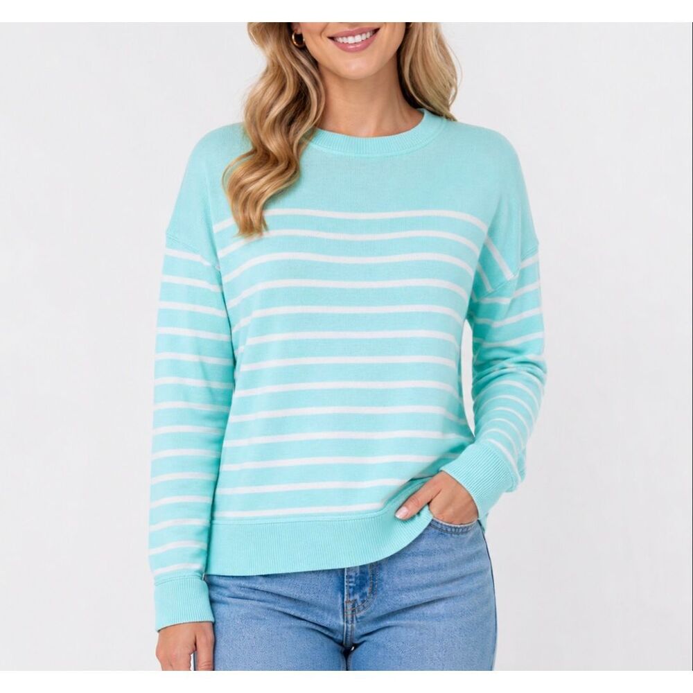 Vineyard Vines Fleece Crewneck Top Long‎ Sleeve Striped Blue White XXS